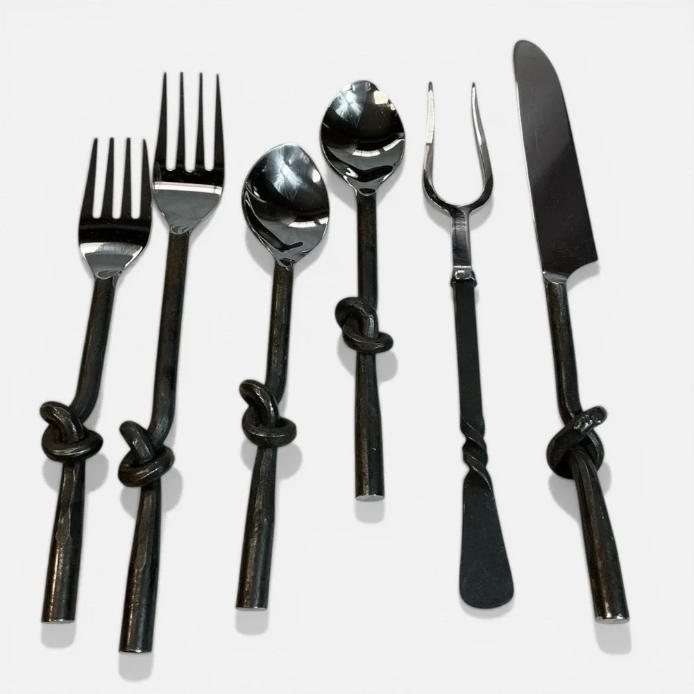 Gourmet Settings GS Twist 6 Pc Serving Utensil Set Stainless Wrought Iron